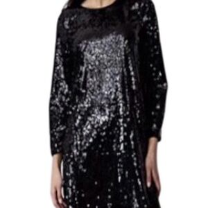 Sequin Tunic Dress Black Long Sleeve Holiday Party‎ Glam Large NWT